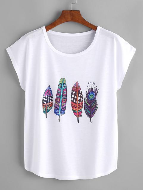 T-shirt Con Disegni A Piume