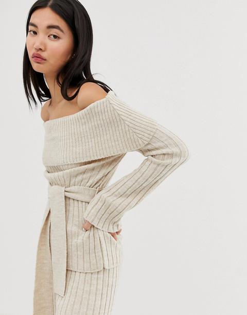 Asos Design Co-ord Bardot Jumper With Belt Detail