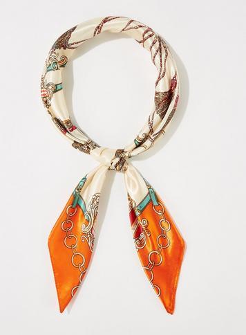 Womens Orange Chain Print Lightweight Scarf, Orange