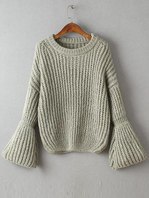 Maglione Grande Spalle Cascanti Maniche A Campana Grigio