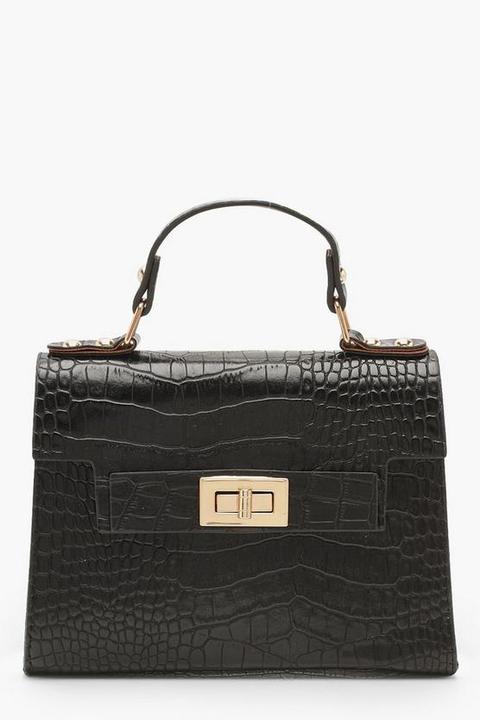 Petit Sac Cabas Effet Croco - Noir - One Size, Noir