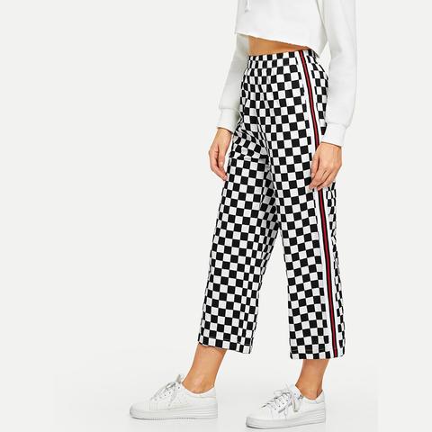 Pantaloni Crop A Quadri Laterali A Righe