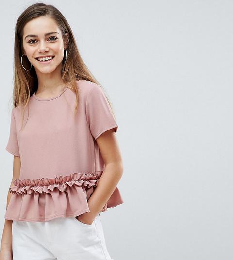 Esclusiva Boohoo Petite - Top Con Volant - Rosa