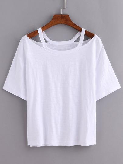 Camiseta Suelto Con Corte -blanco