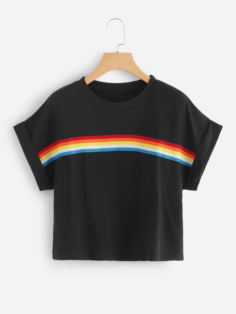 Striped Tape Panel Crop Tee