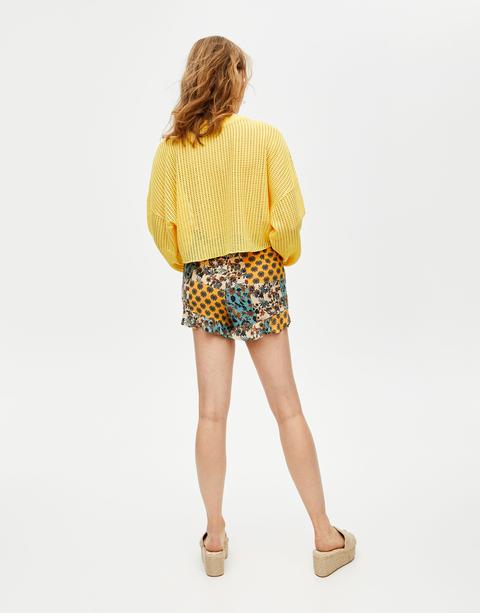 Yellow Open Knit Sweatshirt