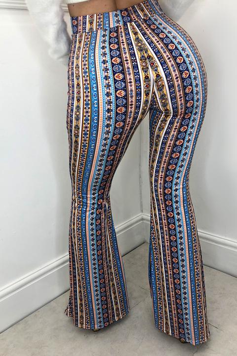 Macy Blue Patterned Flared Trousers 