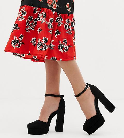 Asos Design - Watford- Scarpe Pianta Larga Con Tacco E Plateau - Nero