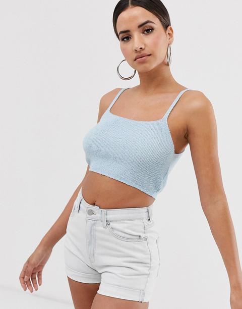 Asos Design Knitted Cami In Natural Look Yarn-blue