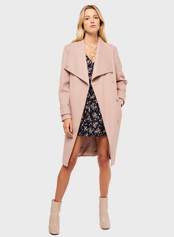 Womens Pink Funnel Neck Wrap Coat, Pink