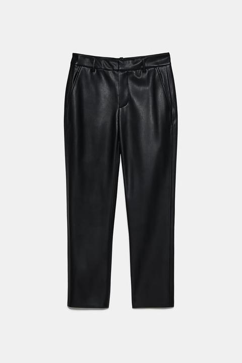 Pantalon À Coupe Chino Effet Cuir