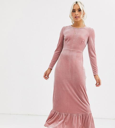 Vestido Midi De Terciopelo Con Sobrefalda En El Bajo De Glamorous Petite-rosa