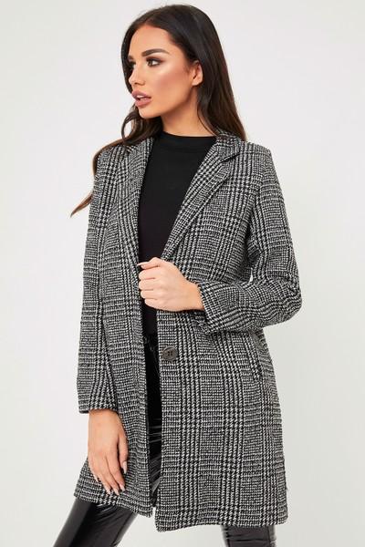 Amelia Black Checked Tweed Coat