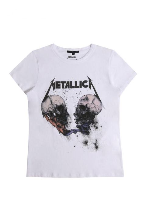 T-shirt Metallica Bianca Con Teschi