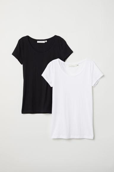 H & M - Top A Maniche Corte, 2 Pz - Bianco