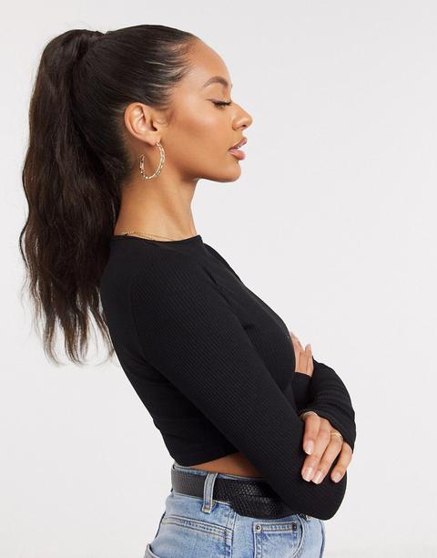 Asos Design Super Crop Top With Thumbhole In Rib In Black