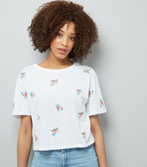 New Look Tall White Floral Embroidered T-shirt