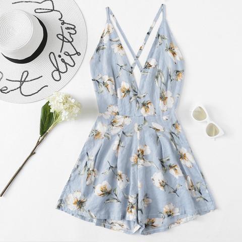Mono Floral De Espalda Con Tiras Cruzadas