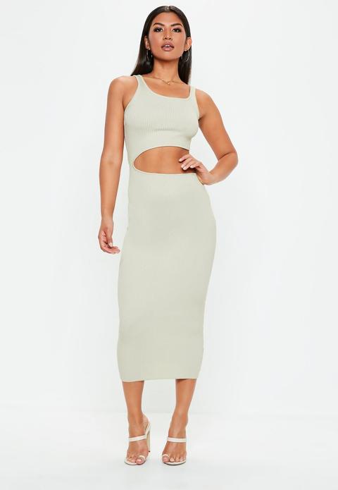 Stone Extreme Cut Out Knitted Strappy Maxi Dress, Grey