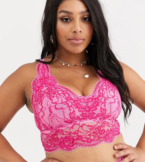 Savage X Fenty Curvy Lace Triangle Bralette In Fuchsia Pink