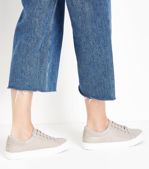 Grey Cut Out Back Lace Up Trainers New Look