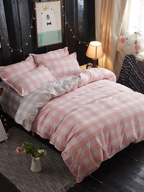 1.8m 4pcs Plaid Duvet Cover & Sheet & Sham Set