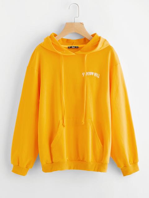 Letter Embroidery Dropped Shoulder Hoodie