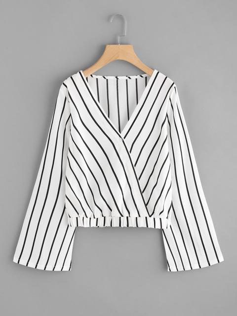 V Neckline Striped Wrap Top