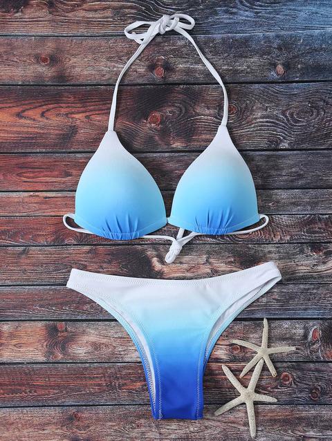 Cloud Print Halter Bikini White And Blue