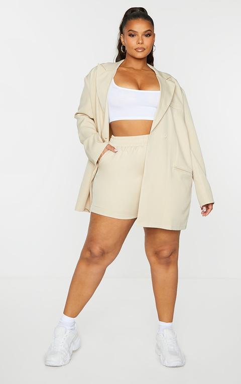 Plus Stone Ruched Waist Suit Shorts