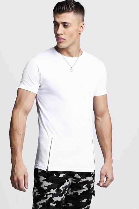 Longline Plain T-shirt With Zip Detail