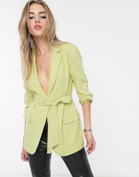 Bershka - Blazer Noué À La Taille - Vert Citron-rose
