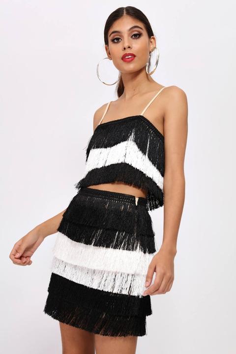 White/black Fringe Skirt