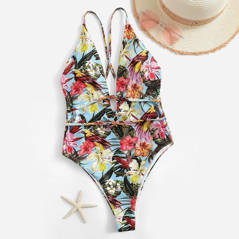 Costume Da Bagno Capestro Con Stampa Tropicale