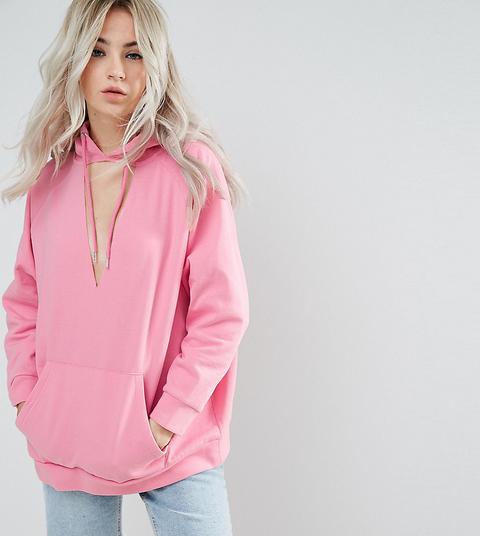 Asos Petite - Felpa Oversize Con Cappuccio Con Cut-out Sul Davanti - Rosa