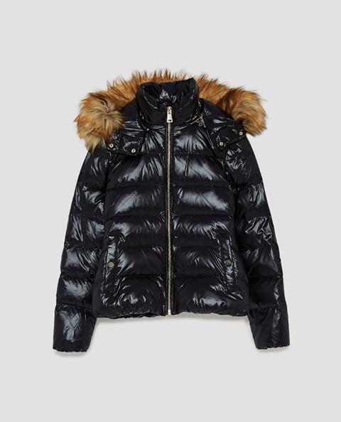 black shiny puffer jacket zara