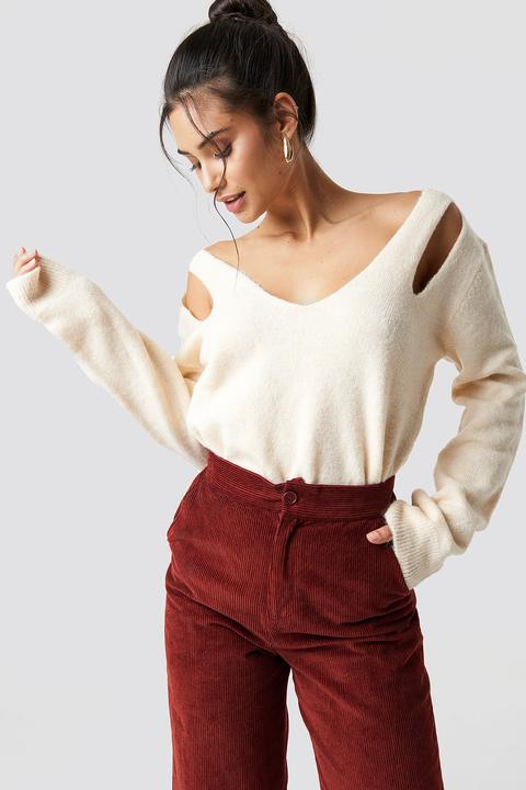 Shoulder Cut-out Sweater Beige