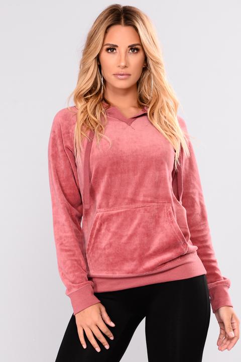 New School Velour Hoodie - Brick