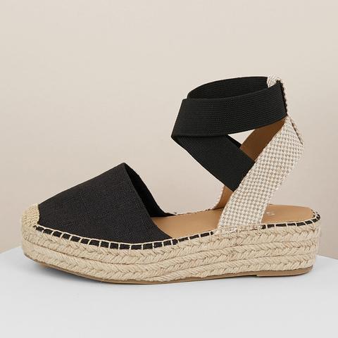 Espadrillas Con Suola Spessa E Bordo In Luta E Fasce Elasticizzate