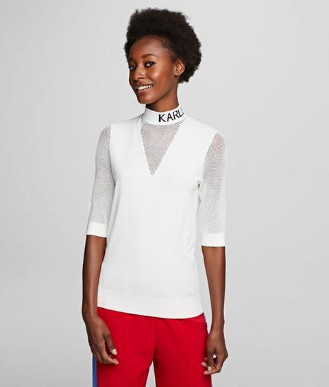 Pointelle Logo Mock-neck Shirt