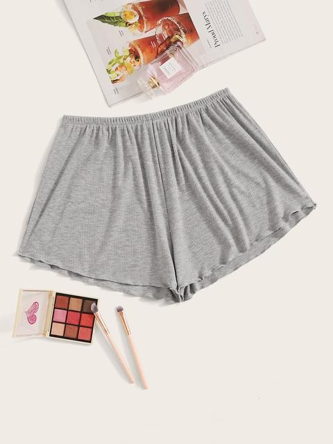 Lettuce Hem Rib Sleep Shorts from Romwe 