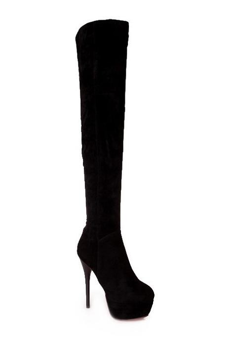 Solid Color Suede Stiletto Heel Thigh Boots