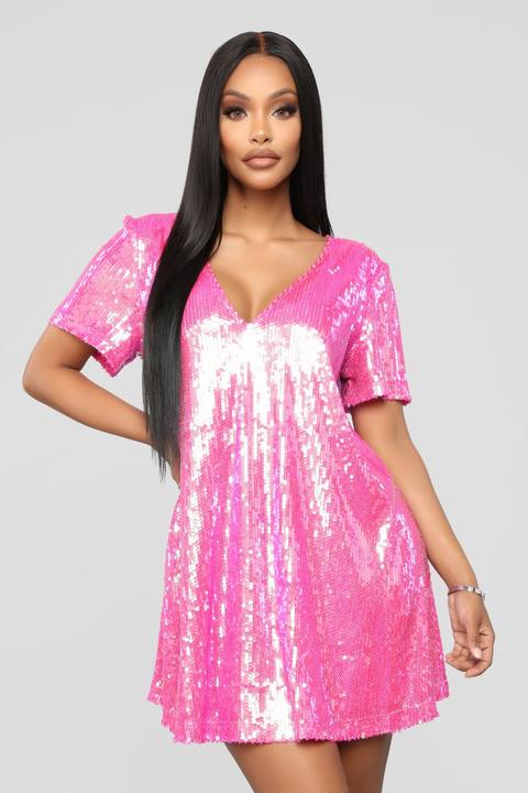 Poppin' Sequin Shirt Dress - Hot Pink ...