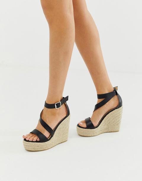 Raid Zain Black Espadrille Wedge Sandals