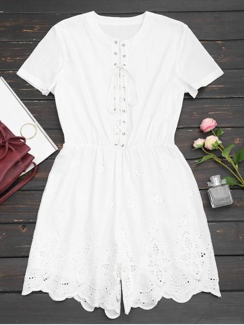 Lace Up Hollow Out Romper White