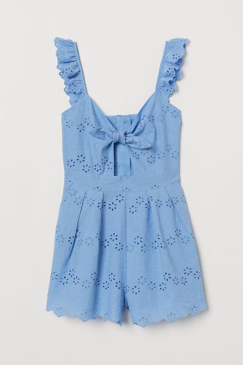 H & M - Tuta Corta Con Ricami - Blu