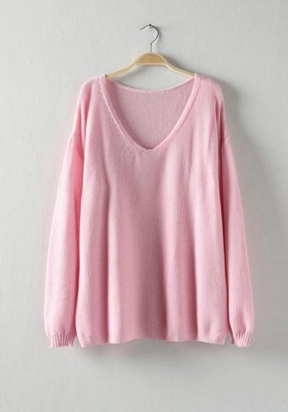 Rosa Tiefer V Ausschnitt Volltonfarbe Oversize Strickpulli Pullover Strickpullover Damen Mode From Cichic On 21 Buttons