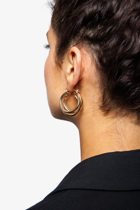 Womens **3 Row Hoop Earrings - Gold, Gold