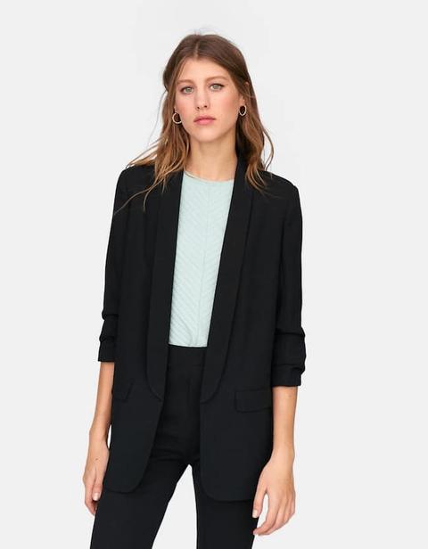 Veste De Tailleur Manches Froncées Noir