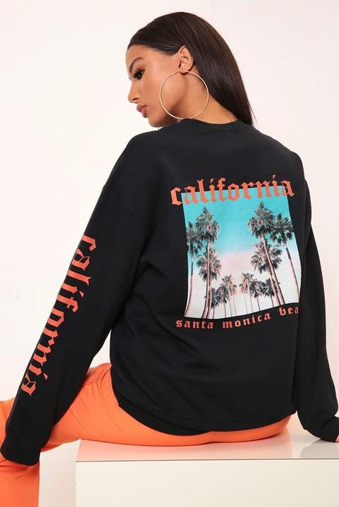 Black California Photo Print Back Oversized Sweatshirt